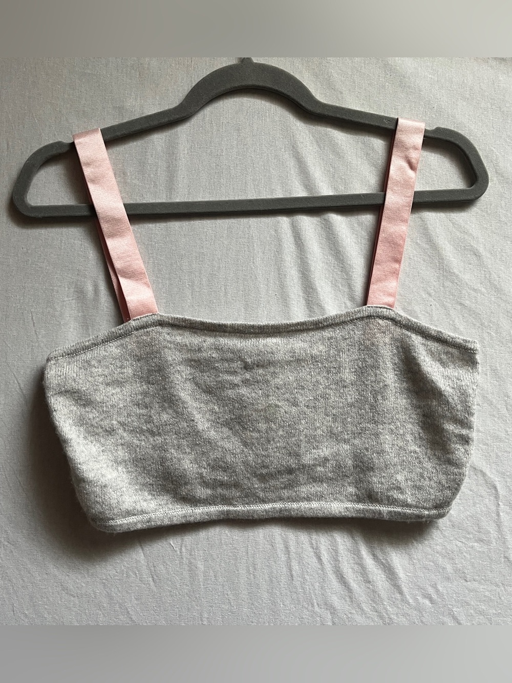 Reformation 100% Cashmere Bralette Heather Gray Pink Straps M